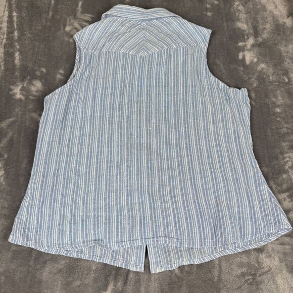 Shyanne Women Button Up Shirt XXL Blue Striped Western Tank Pearl Snap Top - Picture 6 of 7